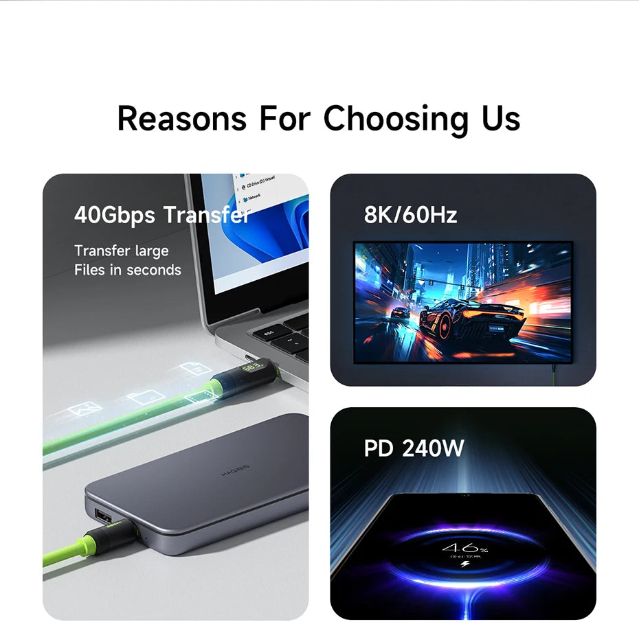 Hagibis USB C Fast Charger Cable With LED Display PD 240W 40Gbps Video Cord Compatible with Thunderbolt 4/3 For iPhone 17 Laptop