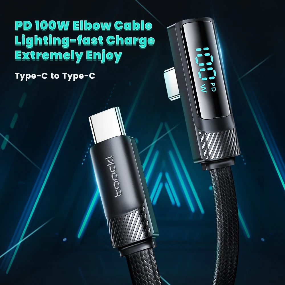 Toocki PD 100W 90 Degree USB Type C Cable to USB C Fast Cahrging for Macbook Xiaomi Huawei OPPO Samsung Huawei Display Cable