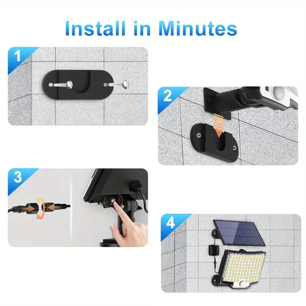 Solar Light Outdoor Waterproof 106 LEDS with Motion Sensor Floodlight Remote Control 3 Modes for Patio Garage Garden Decoration