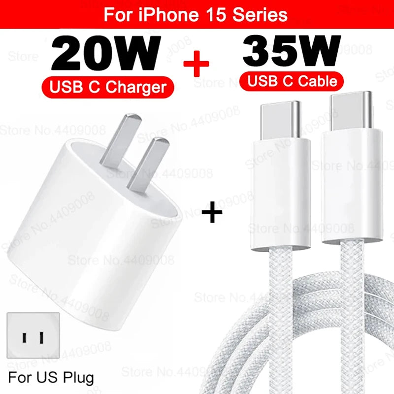 PD 20W Fast Charger For iPhone 16 15 11 12 13 14 Pro Max Plus Fast Charging Cable For Apple iPhone Charger Plug Phone Accessory