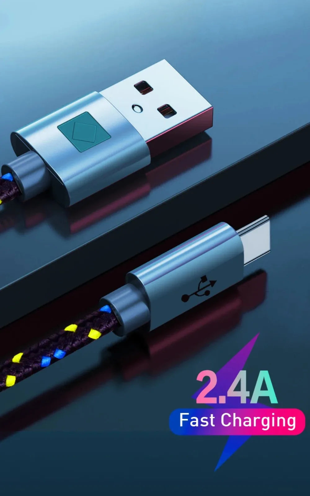 2.4A USB Type C Cable Fast Charging Nylon Braided Data Cable For Xiaomi 13 Huawei P60 Samsung S23 iPad USB C Phone Charger Wires