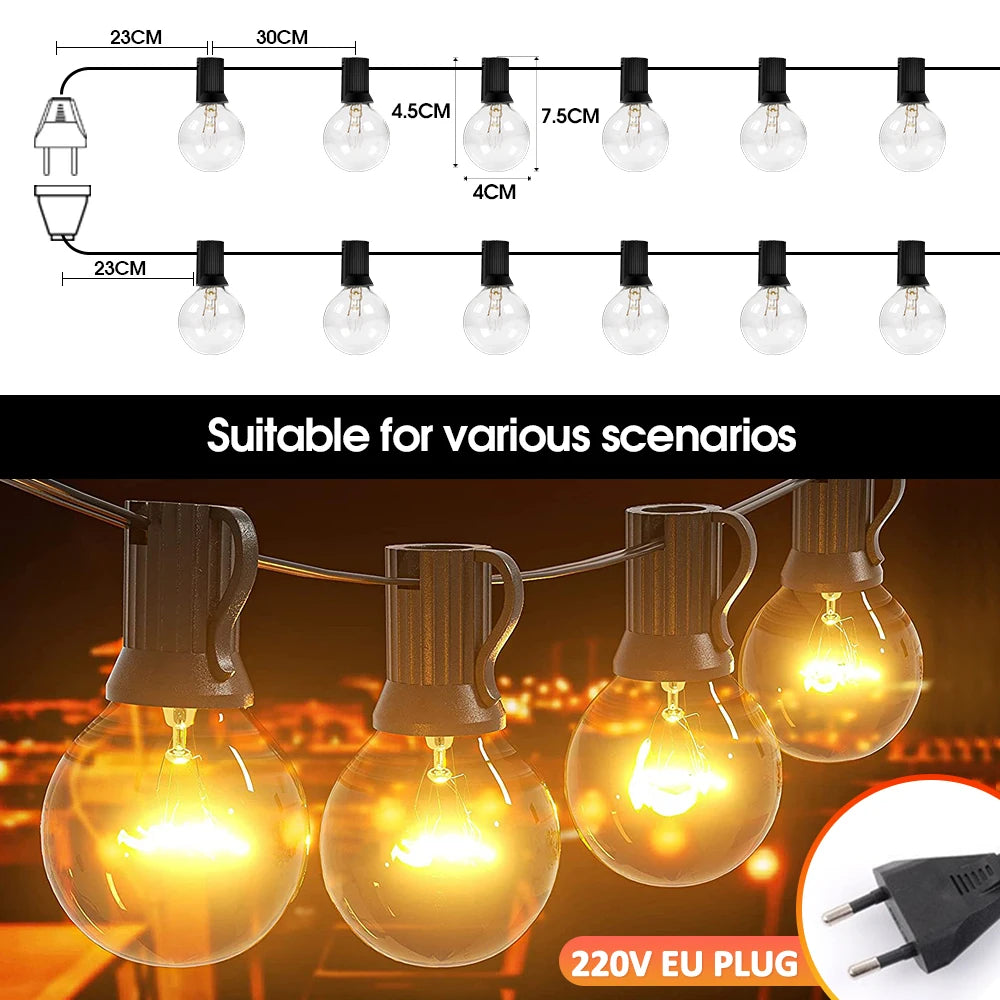 50Ft Patio String Light Outdoor Garland Lights ,220V Connectable Hanging Light for Backyard Porch Balcony Party Decor, E12 G40