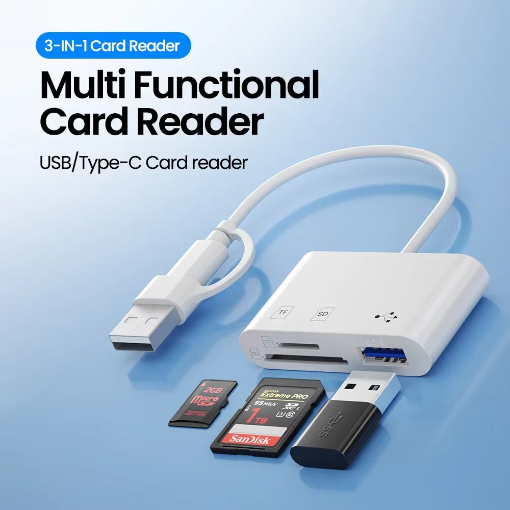 3 in 1 USB/Type C Multifunction Card Reader OTG SD TF Cards USB Memory Cards Reader Converter for MacBook Laptop Samsung