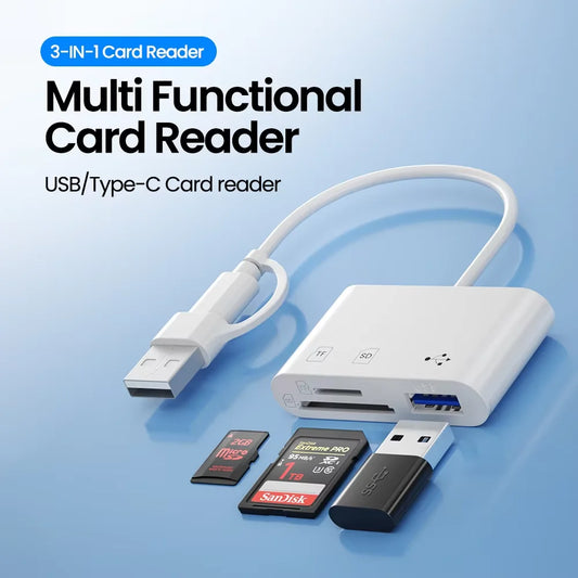 3 in 1 USB/Type C Multifunction Card Reader OTG SD TF Cards USB Memory Cards Reader Converter for MacBook Laptop Samsung