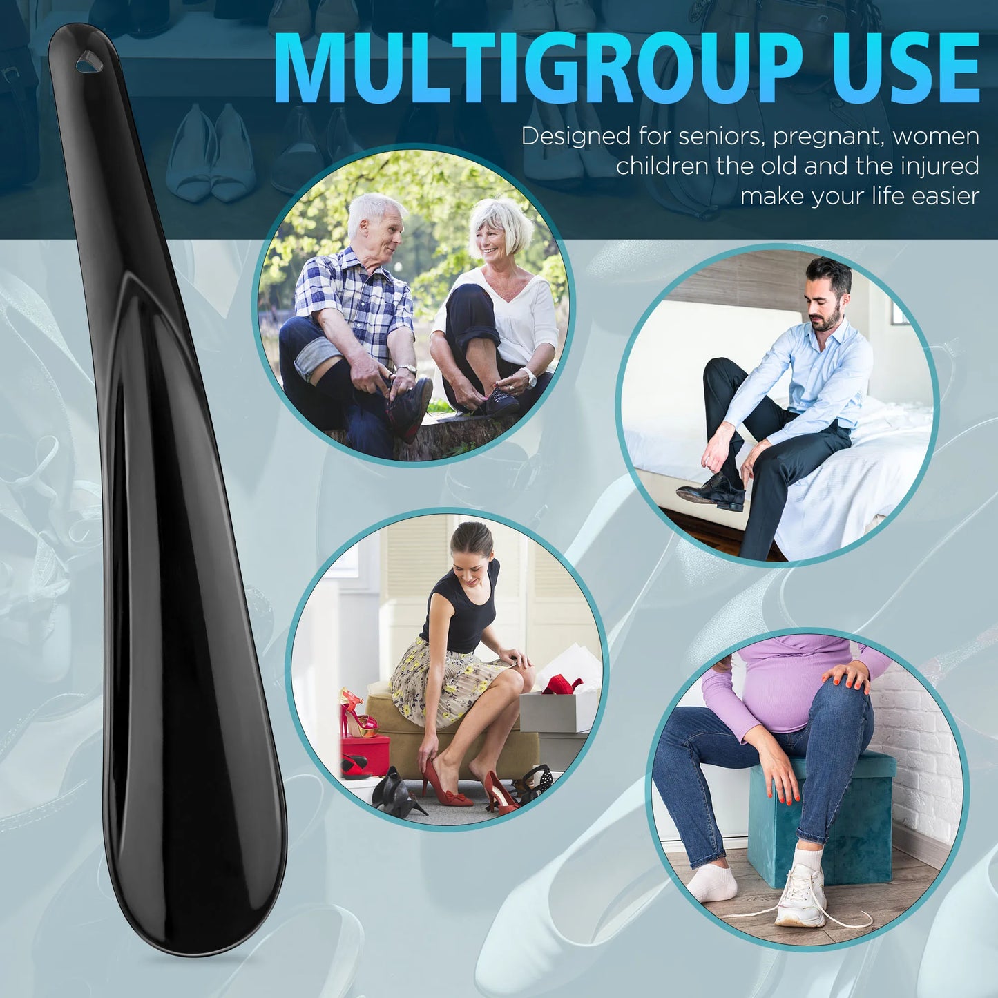 20cm Plastic Shoe Puller Flexible Sturdy Slip Shoe Horns Long Shoe Horn Spoon Shape Shoehorn Shoe Lifter Professional Black