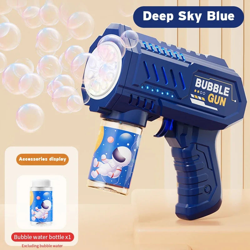 Children bubble machine glowing toy fully automatic bubble gun produces a large amount bubbles without battery and bubble water