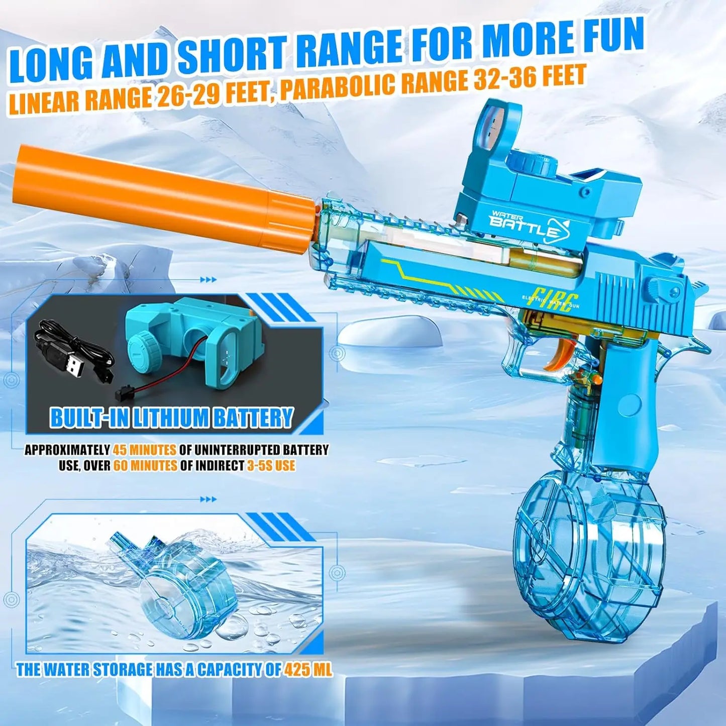 Electric Water Gun - Automatic Manual Dual Modes  Rechargeable Water Gun with Large Capacity, for Summer Outdoor Pool Fun