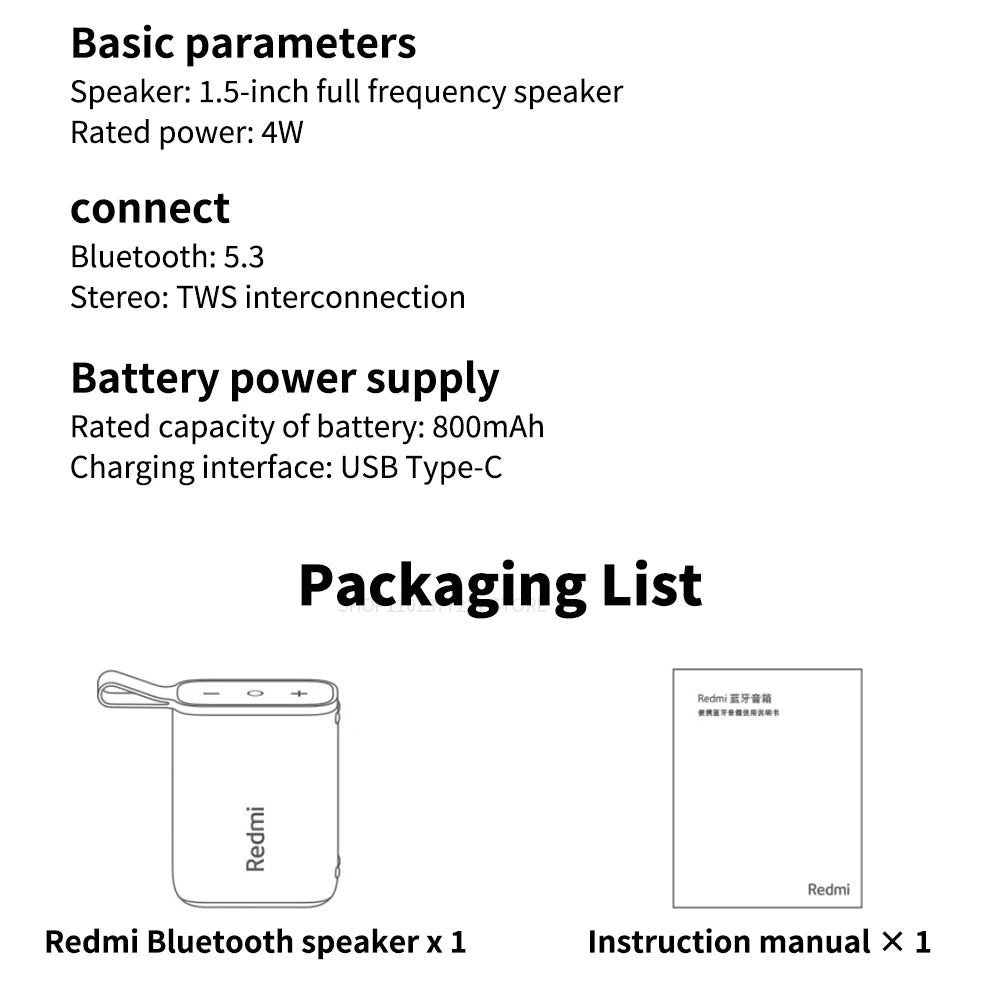 Xiaomi Redmi Portable Bluetooth Speaker Outdoor IP67 Stereo Powerful Sound  Box BT5.3 RGB Dual Pairing TWS Connectivity Colorful