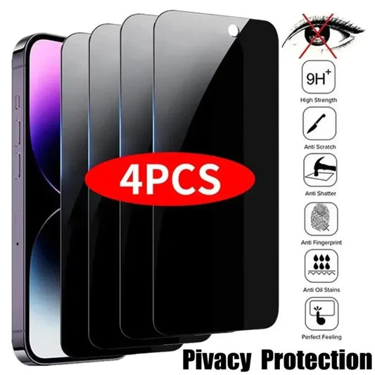 4Pcs Full Cover Privacy Screen Protector For iPhone 11 12 13 14 15 16 Pro Max Anti-spy Glass For iPhone16 Plus 16e Glass