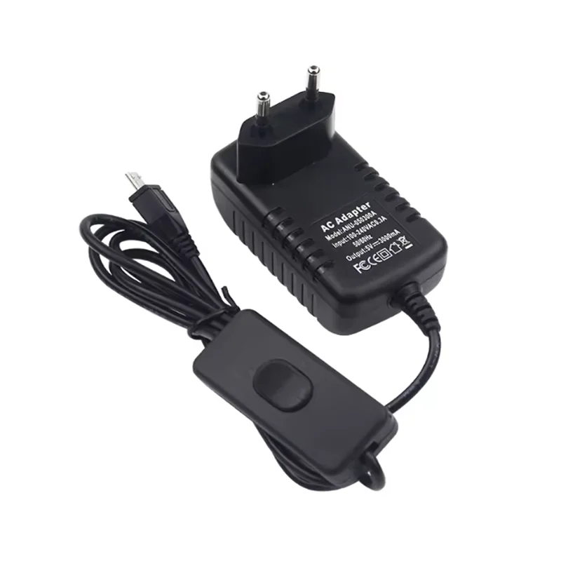 5V 3A Raspberry Pi 3B+ 3B Power Supply with Switch Button Power Adapter Micro USB Port for Pi Zero 2 W Orange Pi Zero 3 LTS
