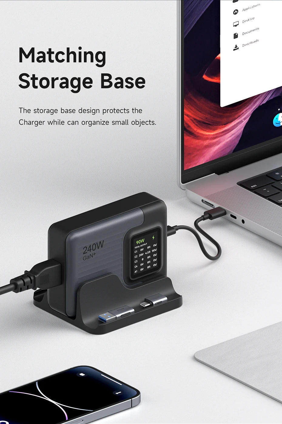 Hagibis 240W USB C Charger 5 Ports GaN 140W PD3.1 Fast Charger Desktop Charging Station with LCD Display For MacBook Pro Laptops