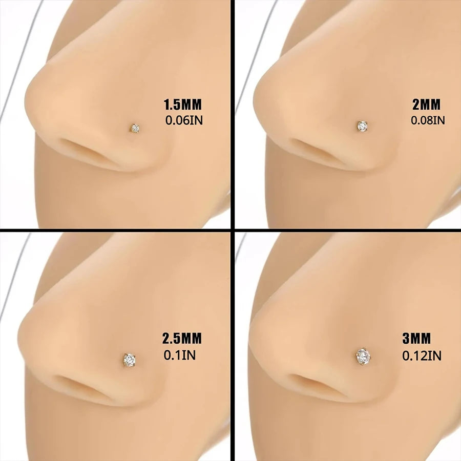 4-12pcs Cubic Zirconia Nose Studs 20G Nose Piercing Jewelry Bone L Shaped Shiny Crystal Bone Nostril Piercing Jewelry