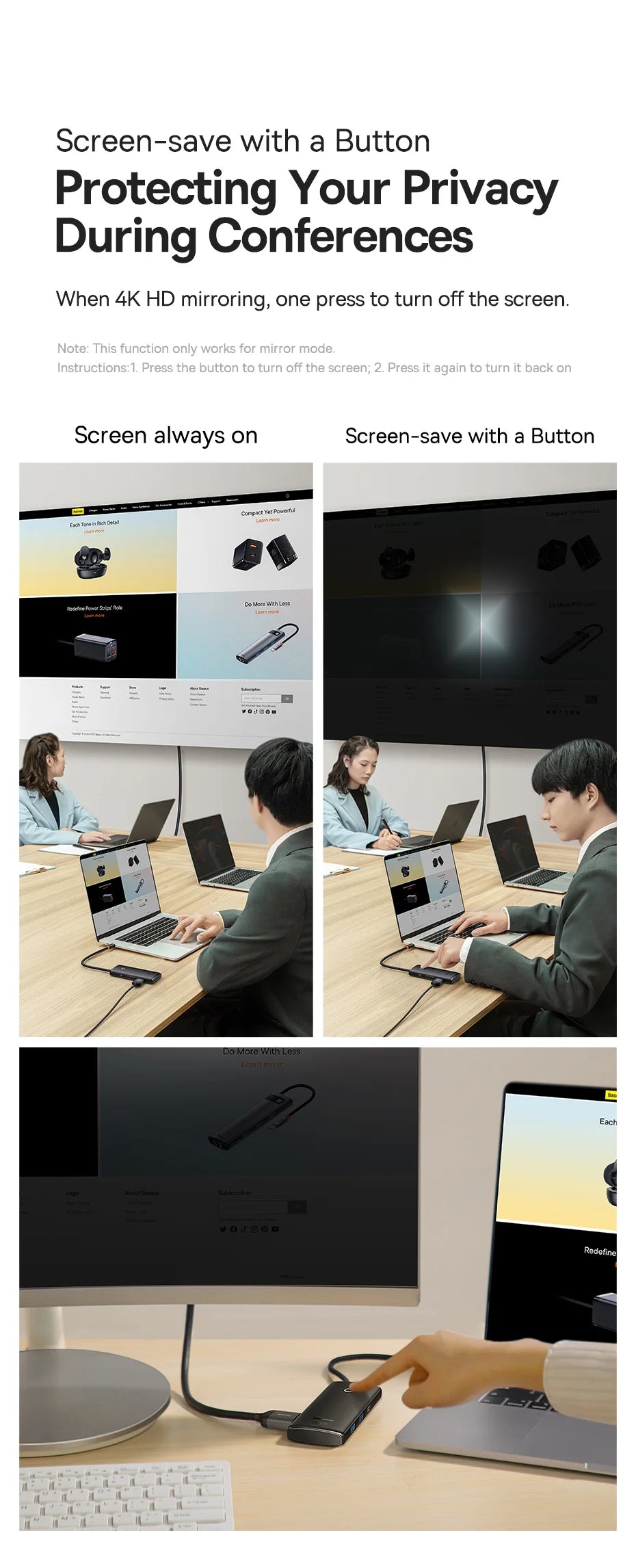 Baseus USB Type C HUB to HDMI-compatible USB 3.0 Adapter 6 in 1 Type C HUB Dock for MacBook Pro Air USB C Splitter