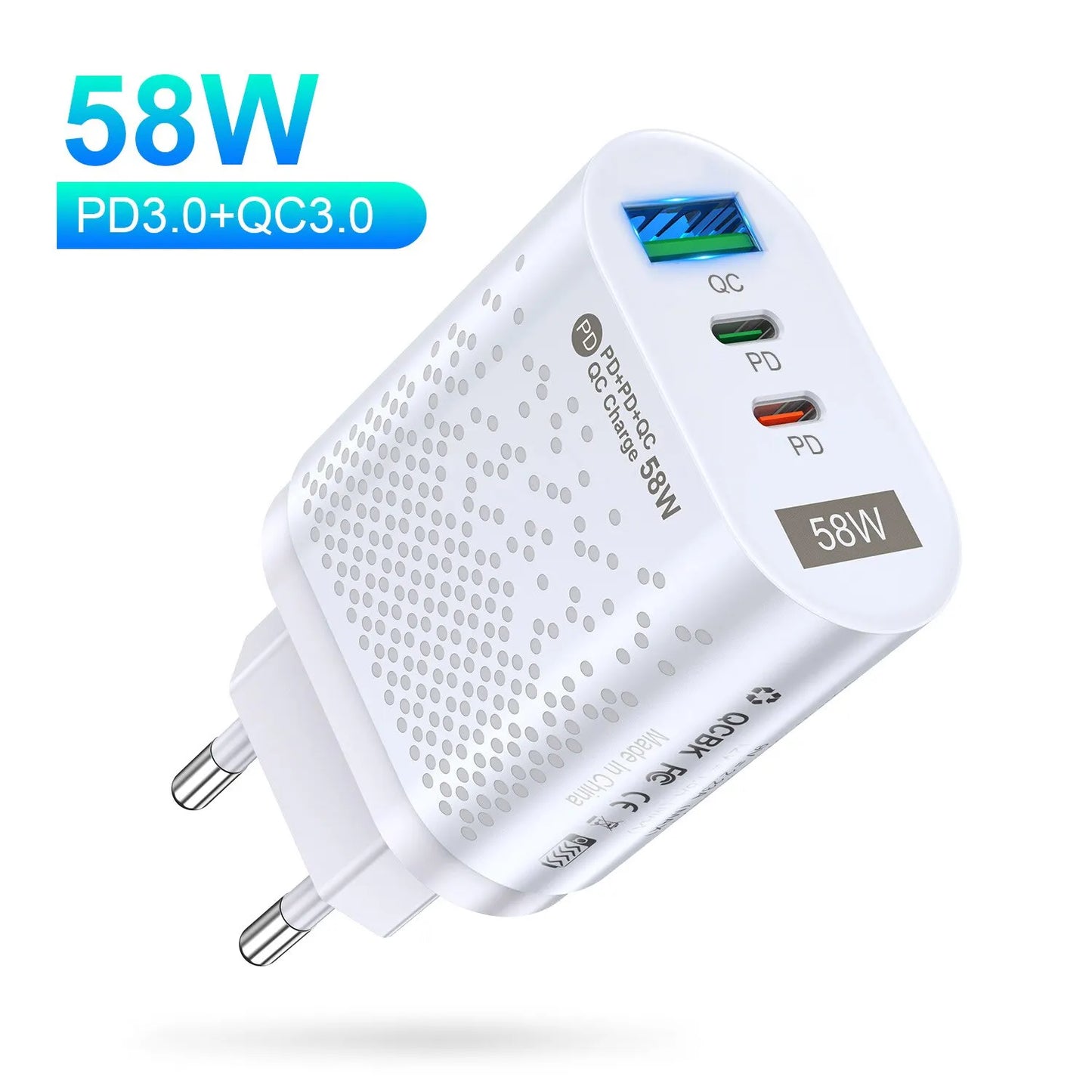 USLION 58W USB C Charger Travel Fast Charging Charger Tablet Laptop PD Quick Charge 3.0 Wall Phone Adapter For iPhone 15 Xiaomi