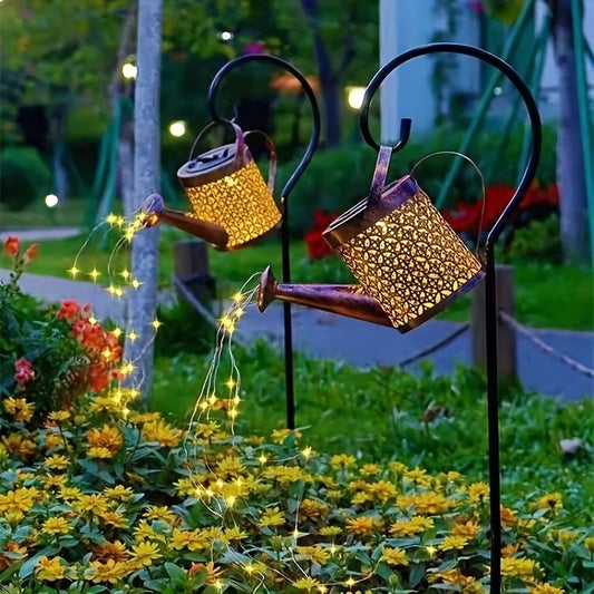 Solar Fairy Watering Can Lights Vintage Metal Garden Decor Outdoor Solar Hanging Kettle Light Waterproof Villa Yard Decoration