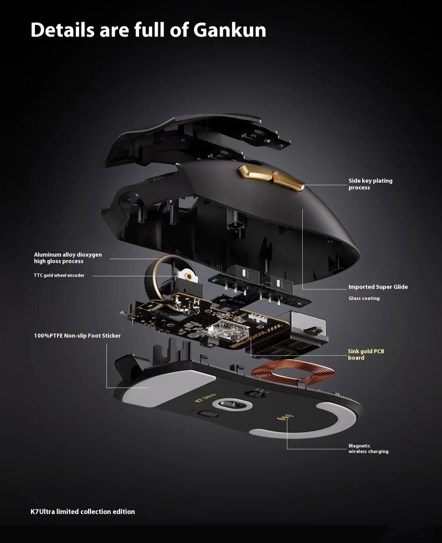 K7 Ultra Mouse 8k Tri-Mode Receiver Magnetic Attraction Base Lightweight Mice Gaming E-Sports Mouse Customized PC Gifts