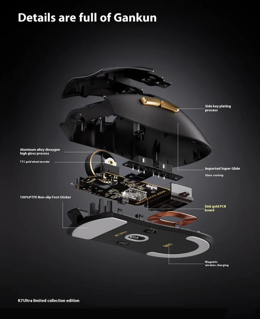 K7 Ultra Mouse 8k Tri-Mode Receiver Magnetic Attraction Base Lightweight Mice Gaming E-Sports Mouse Customized PC Gifts