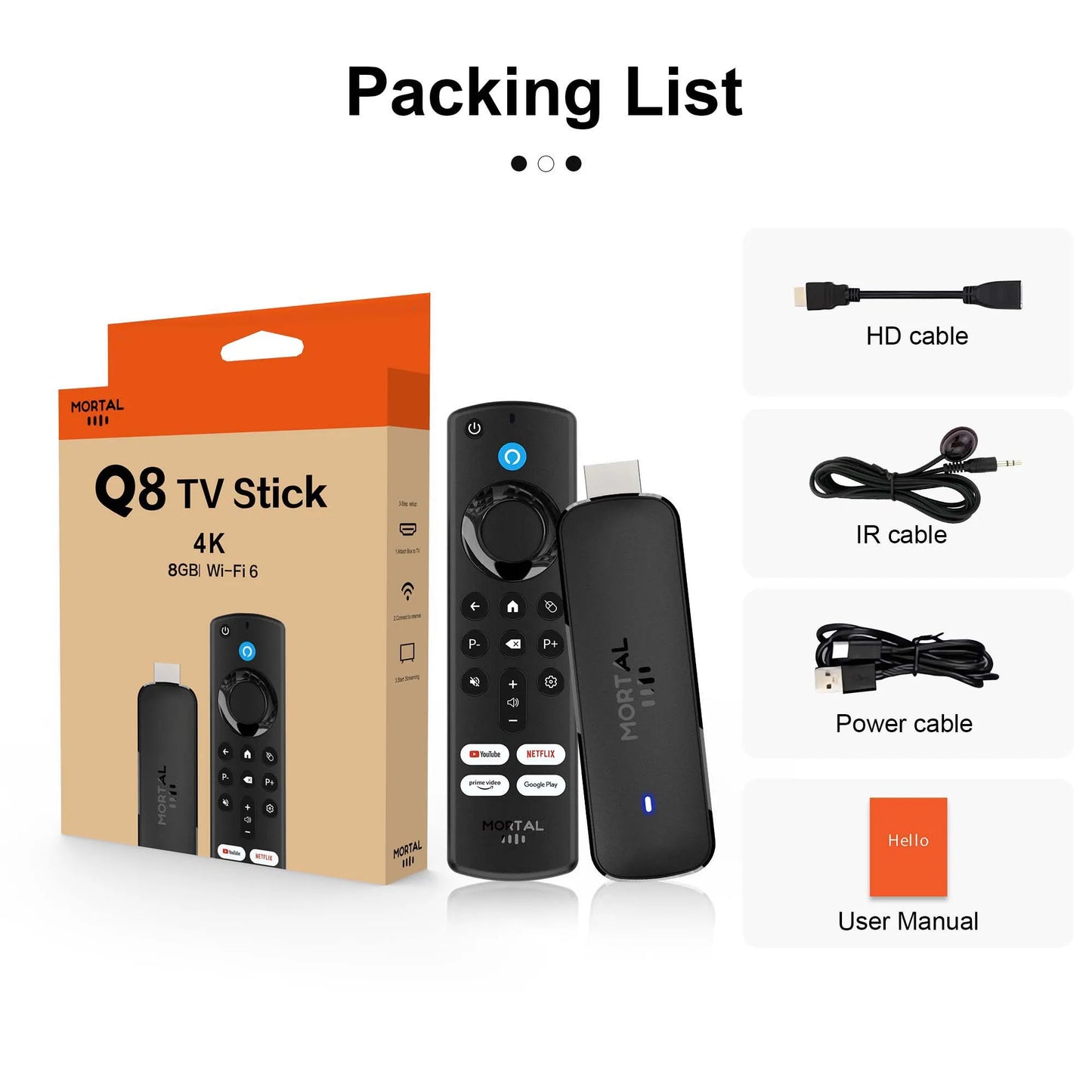 Factory Directly Android14 TV Stick Home theater Mortal Q8 Support 4K@60fps Video Wifi6 Allwinner H313 Quad Core Voice Remote