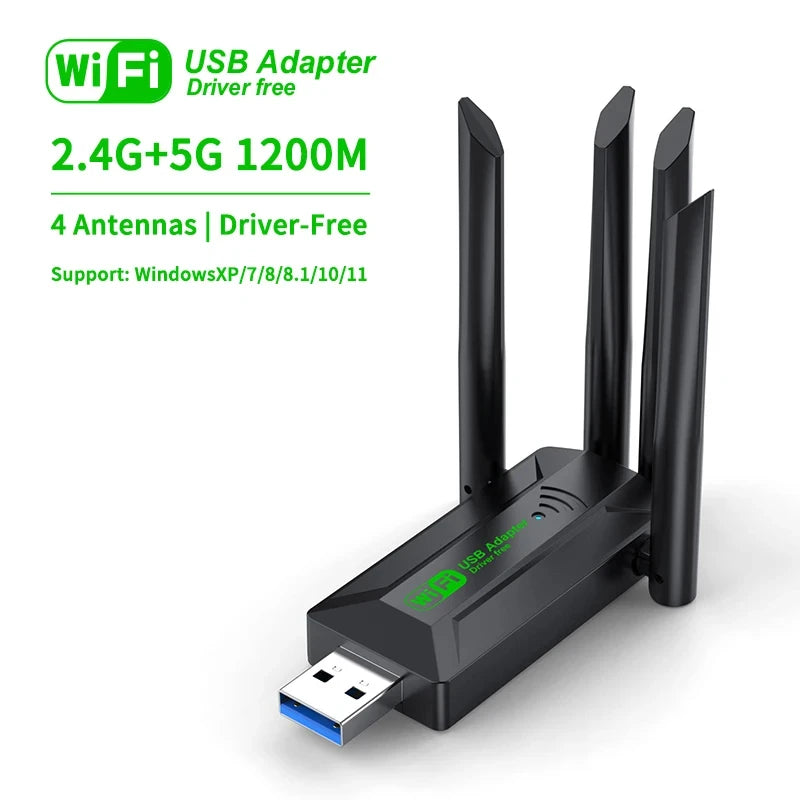 Original 4 Antennas 1200Mbps WiFi USB 3.0 Adapter 2.4G/5GHZ Dual Band WiFi Dongle Wireless Network Card 802.11AC For Win 10/11