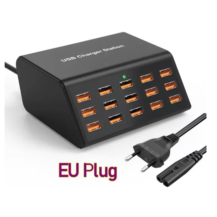 100W Desktop Universal USB Charger 15 Ports USB Fast Charging Station For Ipad Iphone16 15 14 13 Pro For Samsung EU Plug