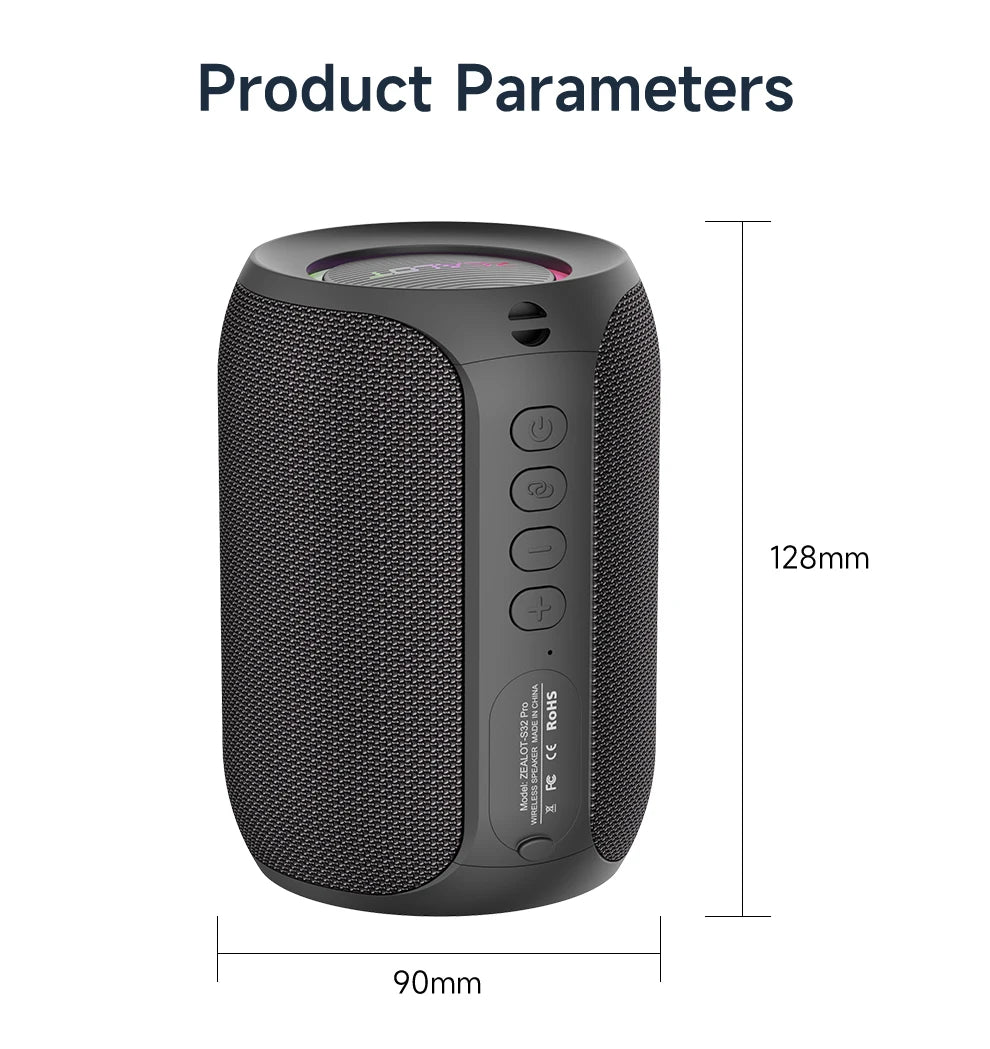 Zealot S32 pro Bluetooth Wireless Outdoor Portable Subwoofer Speaker Waterproof IPX6 Dual Pairing 3600mAh Wireless Speaker