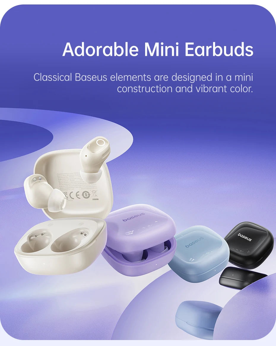 Baseus Bass BD1 Wireless Earphones Bluetooth 5.4 Mini Sports Earbuds,  IP55 Waterproof 0.06s Low-Latency Wireless Headphones