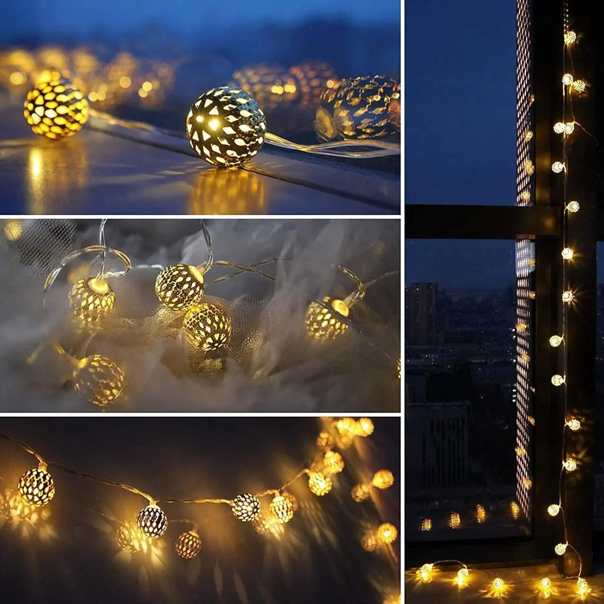 1pc LED Moroccan Fairy Lights Battery Operated Gold Globe String Lights For Home Outdoor Wedding Party Festival Decoration