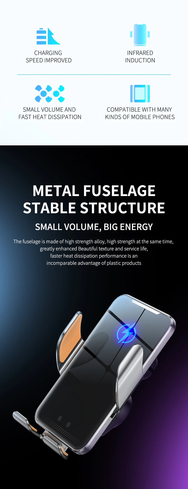 Car Wireless Charger Magnetic Auto Car Mount Phone Holder For iPhone 14 13 12 Samsung Infrared Induction 15W Fast Charging