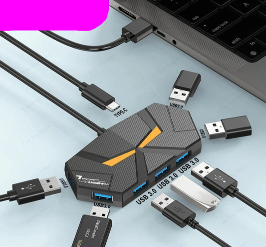 7 Ports USB 3.0 HUB USB Docking Station USB Splitter Adapter 5Gbps High Speed Transmission PD Power Supply For Laptop Computer