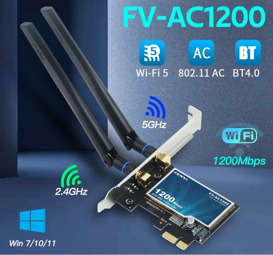 FENVI WiFi 5 AC1200 PCI-E Wireless Adapter BT4.0 Dual Band 2.4G/5GHz 802.11AC Network Card Desktop Laptop PC For Windows 7/10/11