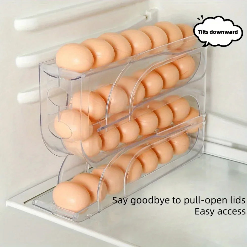 1Pc 3/4 Tier Home Automatic Rolling Egg Storage Box, Kitchen Refrigerator Side Door, Egg Preservation Rack,Easy To Clean