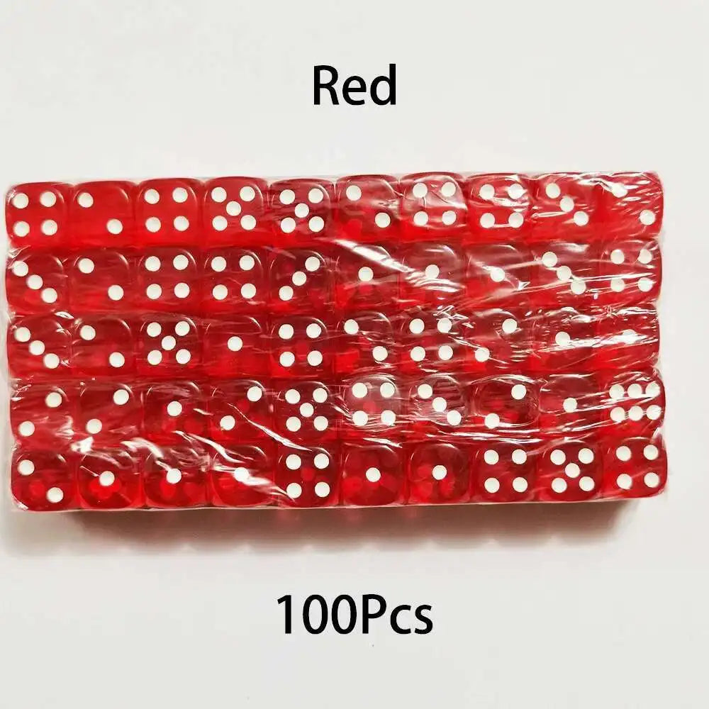 100PCS  D6 Dice 12mm 6 Sided Multicolor Transparent Color Acrylic Rounded Edges Dice For Table