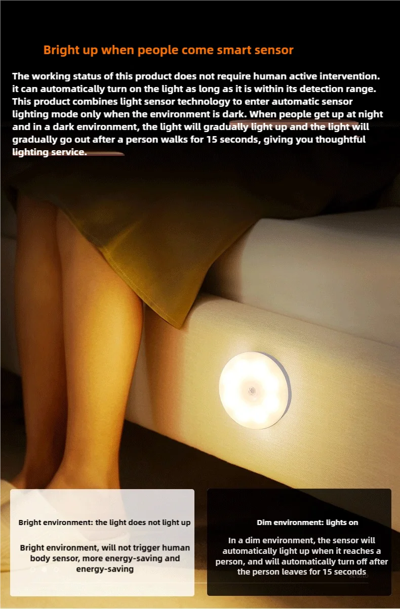 CY-LED night light with motion sensor, USB charging light for kitchen cabinets and ladders, wireless