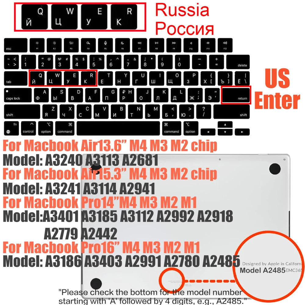 Compatible keyboard cover for 2025 MacBook Air 13.6 M4 A3240 A3113 MacBook Pro14 16 M4 M3 A3185 A3401 A3403 A2991 with touch ID