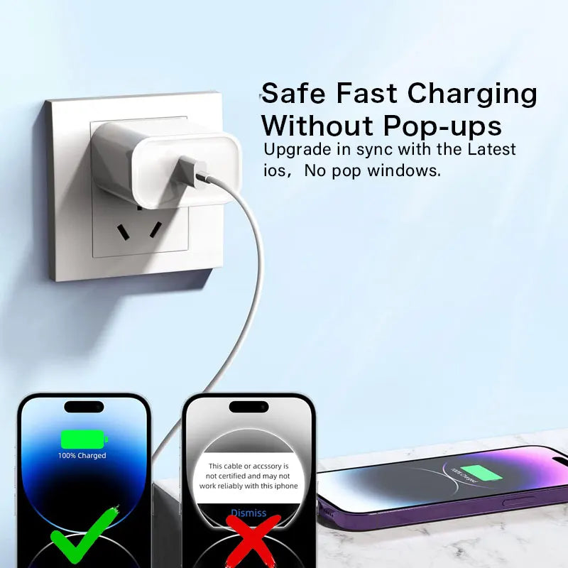 For Samsung Xiaomi Redmi Fast Charger EU 20w Wall USB Type C Cable For iPhone 17 16 15 Pro Max Plus iPad AirPods travel Plug us