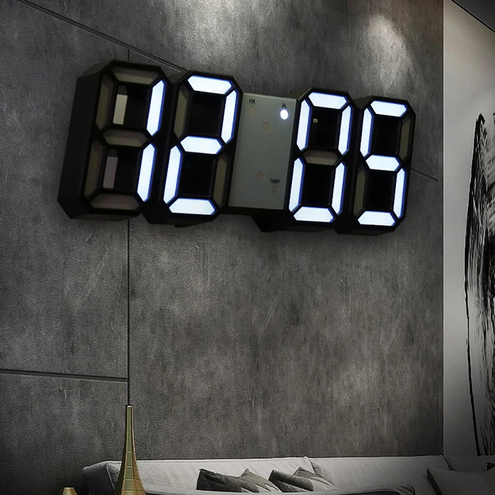 Table 3D LED Digital Alarm Clock Wall Clock Time/Date/Temperature for Home Kitchen Offices Clock Decoration Garden Clocks