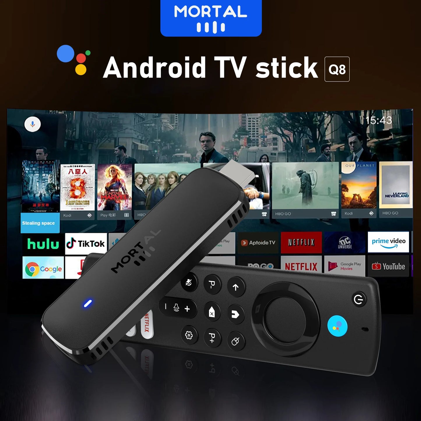 Factory Directly Android14 TV Stick Home theater Mortal Q8 Support 4K@60fps Video Wifi6 Allwinner H313 Quad Core Voice Remote