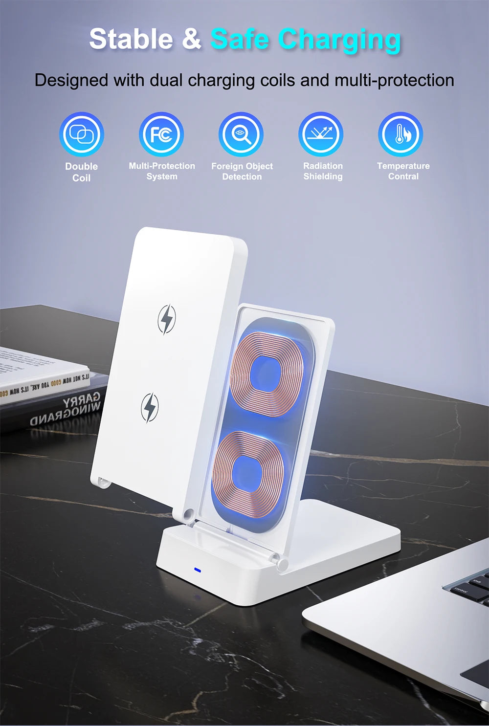 Wireless Charger Phone Desktop Folding Holder Stand For iPhone 16 15 14 13 12 Pro Max Samsung S24 Xiaomi Fast Charging Station