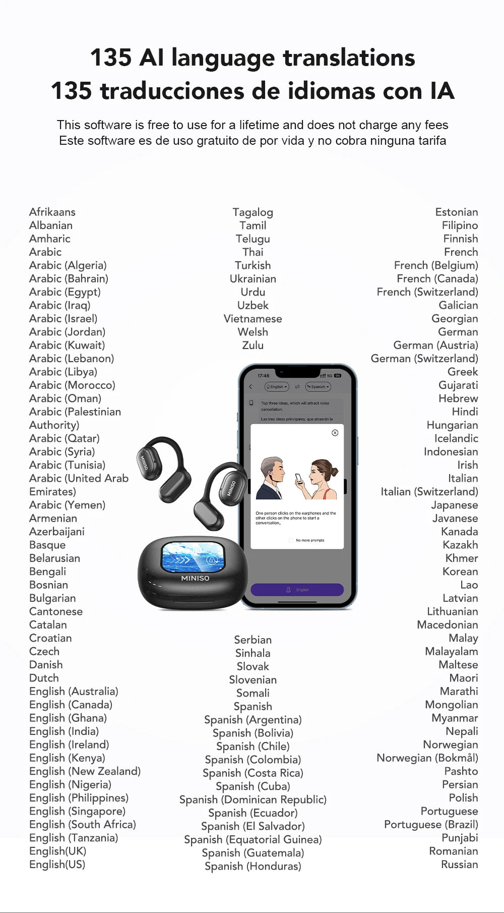 MINISO X30 Wireless Headphones Bluetooth Translation Earbuds Chat Headset Office Travel,real-time Translate Equalizer APP