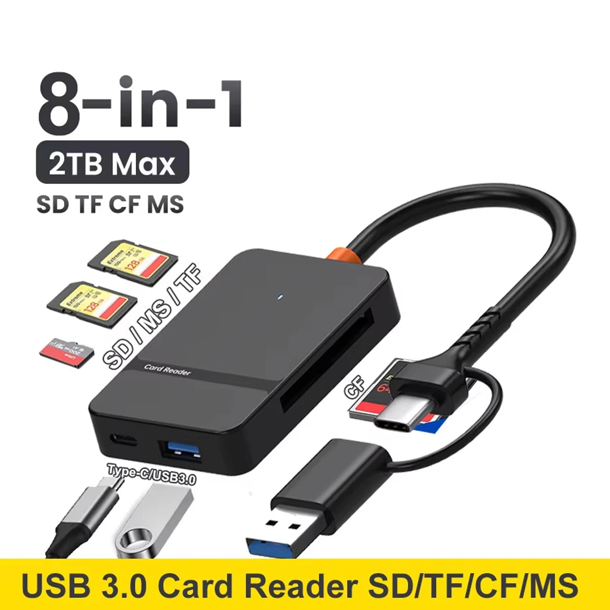USB 3.0 Card Reader SD Micro SD TF CF MS Compact Flash Card Adapter for Laptop PC Multi Card Reader 8 in 1 Smart Card Reader