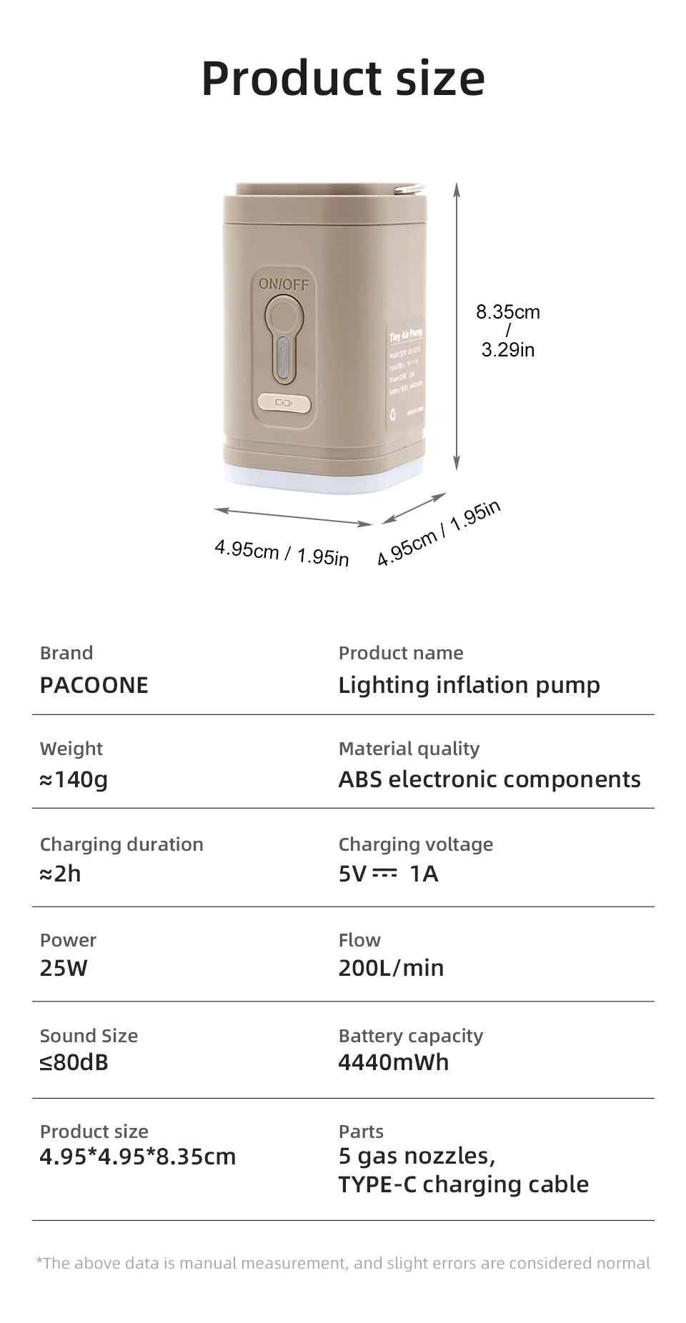 PACOONE Wireless Inflation Pump Portable Outdoor Mini Air Compressor Air Cushion Bed Swim ring Multi function Air Pump