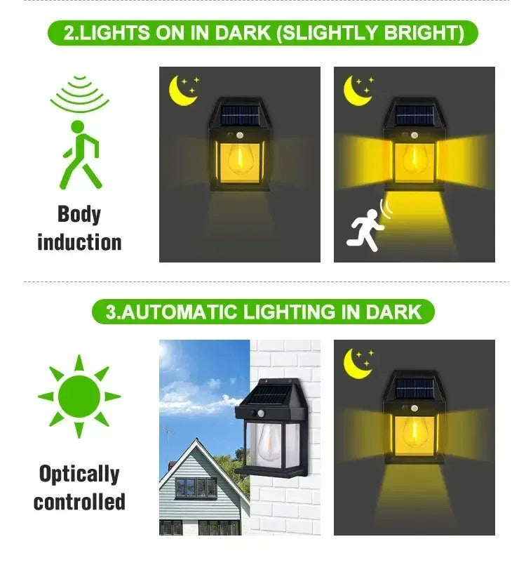 LONGRIVER Solar Tungsten Night Lamp Intelligent Motion Sensor Wall Lamp BK-888 Waterproof Courtyard Garden Decoration Lantern