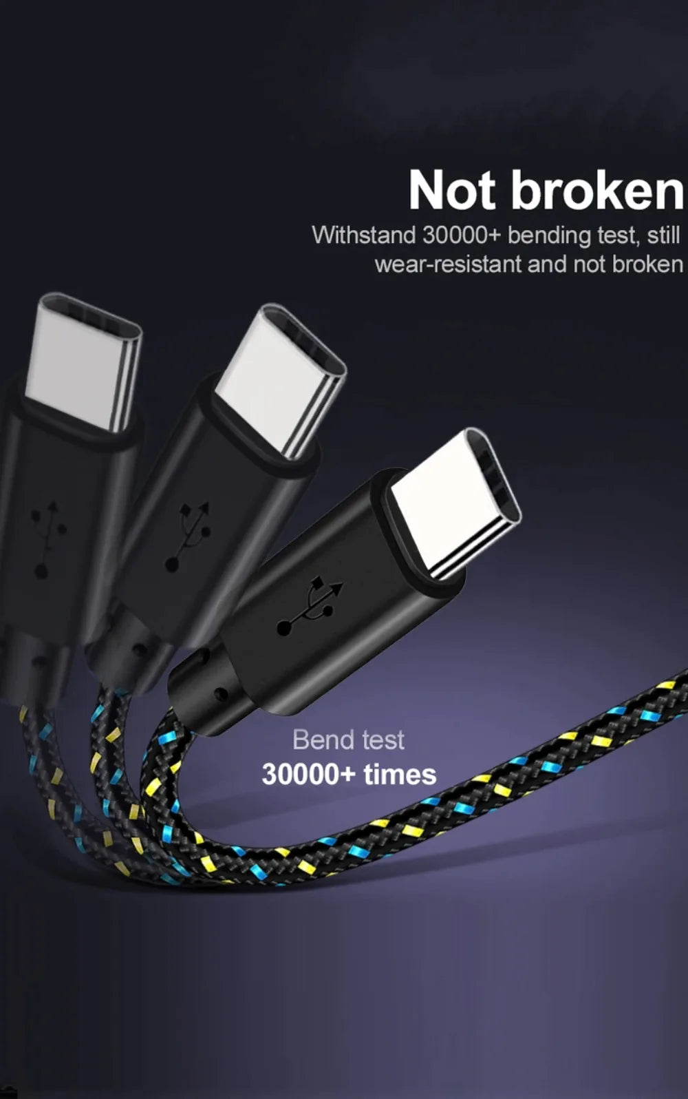 2.4A USB Type C Cable Fast Charging Nylon Braided Data Cable For Xiaomi 13 Huawei P60 Samsung S23 iPad USB C Phone Charger Wires