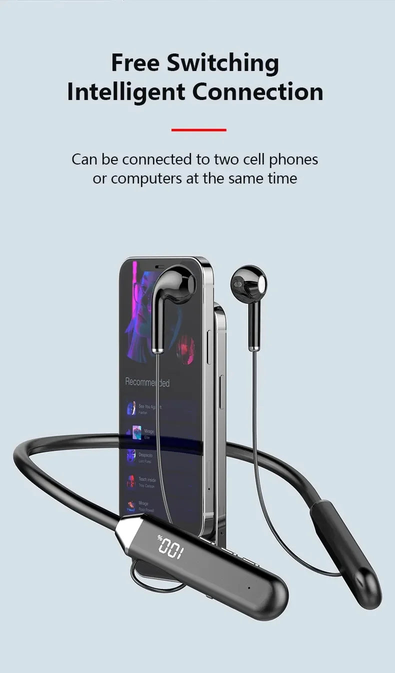 New Sport Neckband Earphone Wireless Headphone audífonos bluetooth inalámbrico Gaming LED Display ear buds for xiaomi huawei