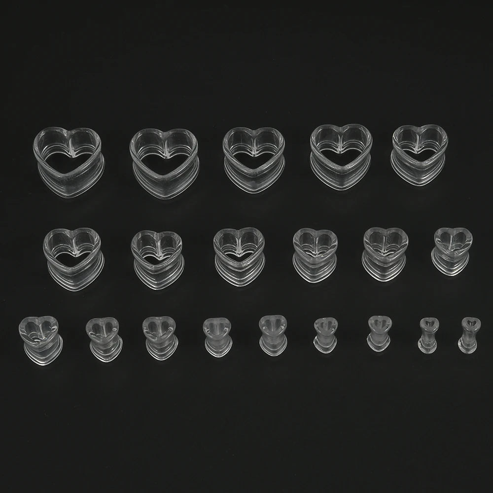 Acrylic Love Black White Heart Shaped Hollow Transparent Ear Gauge Piercing Clear Ear Tunnel Ear Expander 4mm-25mm