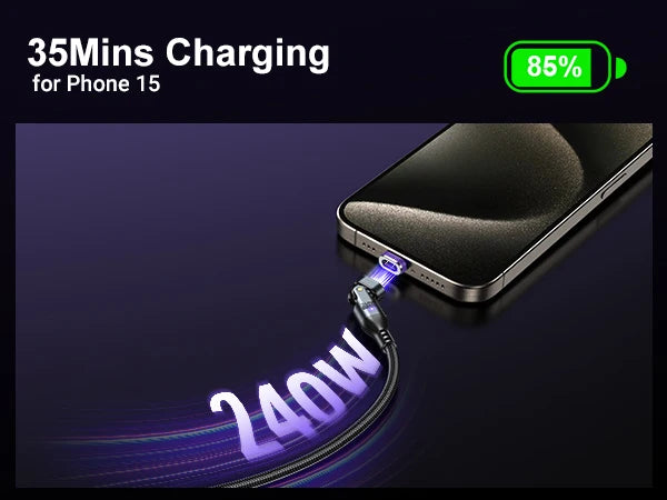 AUFU 16pin 180 Rotate Magnetic Cable 240W Fast Charging Micro USB Type C Cable For iPhone Xiaomi Samsung Magnet USB Phone Cable