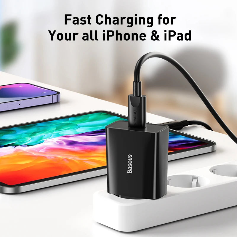 Baseus 20W Quick Charge QC 3.0 PD USB Type C Fast Charging Charger for iPhone 15 14 13 12 11 X Xiaomi Samsung Phone PD Charger
