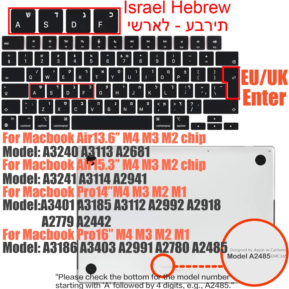 Compatible keyboard cover for 2025 MacBook Air 13.6 M4 A3240 A3113 MacBook Pro14 16 M4 M3 A3185 A3401 A3403 A2991 with touch ID