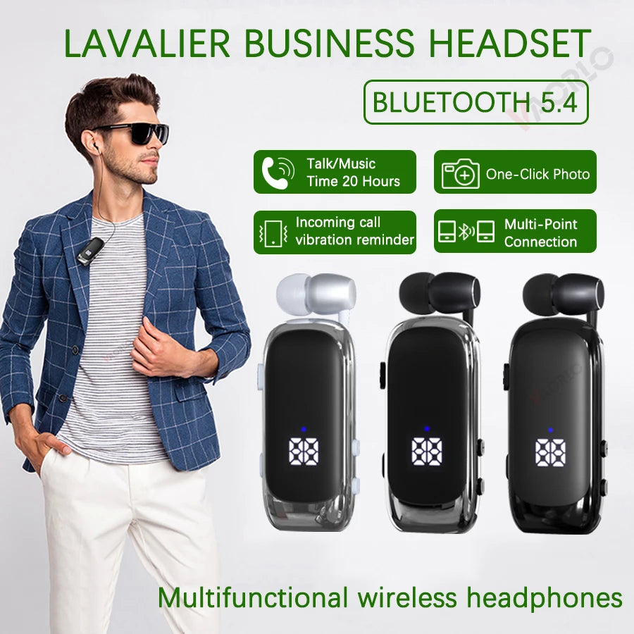 New K88 Lavalier Business Headset Bluetooth 5.4 Bass Earphone Call Vibration Reminder+Voice Number Reporting Wireless Headphone
