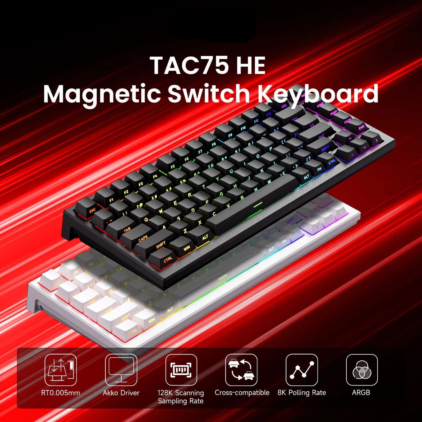 AKKO TAC75 HE Magnetic Switch Keyboard 75% Gaming Keyboards Rapid Trigger 0.005mm 8K RGB Wired Esports Custom Keyboard for Gamer